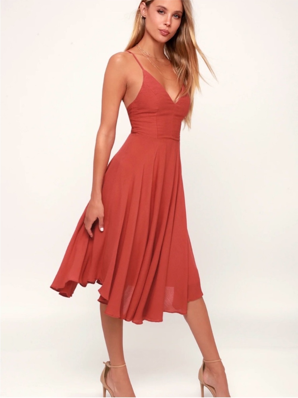 Lulus Troulos Rust Red Lace-Up Midi S